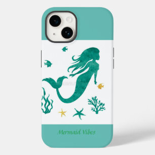 Coque Pour iPhone 14 Vibes de sirène Blanc et Turquoise Coque-Mate iPho