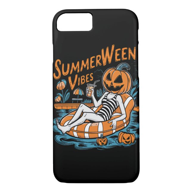 Coques Case-Mate iPhone Vibes d'été Éffrayant Citrouille d'été mignonne (Dos)