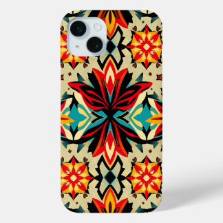 Coque iPhone 15 Mini Vibrant Bohemian Folk Art Phone Case