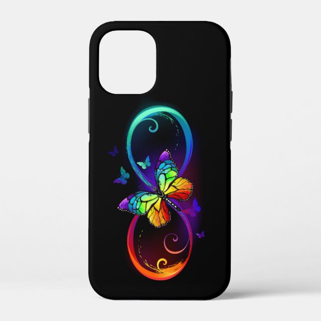 Coques Case-Mate iPhone Vibrant infinity with rainbow butterfly on black (Verso)