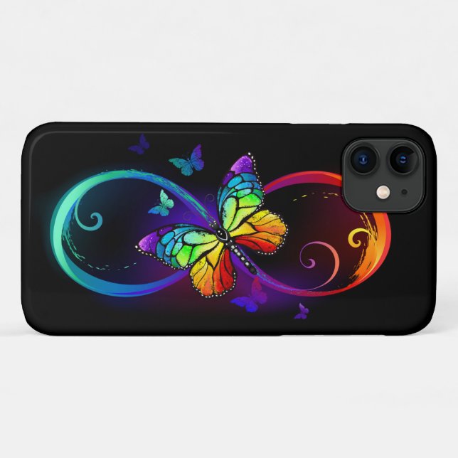 Coques Case-Mate iPhone Vibrant infinity with rainbow butterfly on black (Dos (Horizontal))