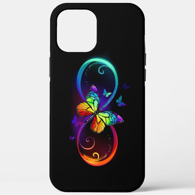 Coques Case-Mate iPhone Vibrant infinity with rainbow butterfly on black (Verso)