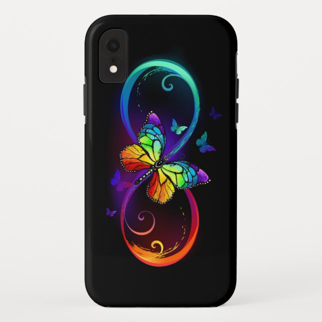 Coques Case-Mate iPhone Vibrant infinity with rainbow butterfly on black (Dos)