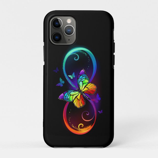 Coques Case-Mate iPhone Vibrant infinity with rainbow butterfly on black (Dos)