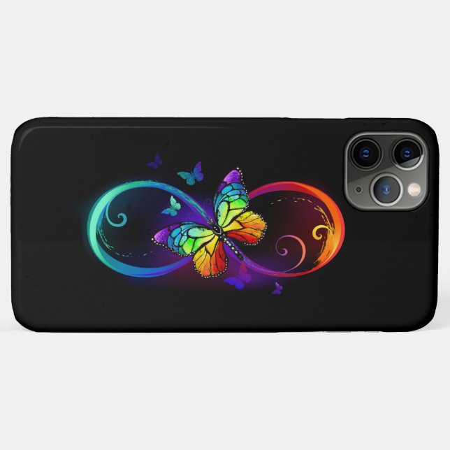 Coques Case-Mate iPhone Vibrant infinity with rainbow butterfly on black (Dos (Horizontal))