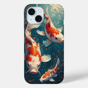 Coque Pour iPhone 15 Vibrants poissons Koï nageant