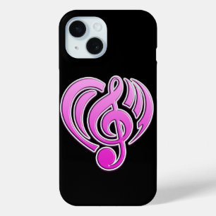 Coque Pour iPhone 15 Vibrations Amour Musical Cœur Rose Note De Musique