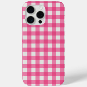 Coque iPhone 15 Pro Max Vichy à carreaux rose et blanc