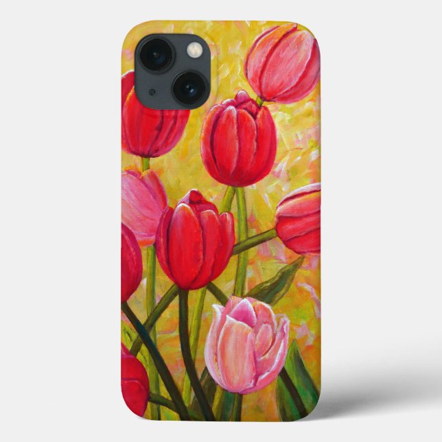 Coques Case-Mate iPhone Vie morte avec Peinture de tulipes roses et rouges (Verso)
