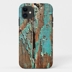 Coque iPhone 11 Vieille peinture bleue sur le bois