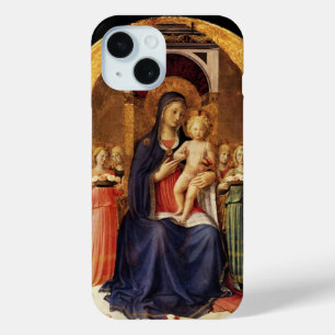 Coque Pour iPhone 15 VIERGE AVEC ENFANT ET ANGELS, bleu noir