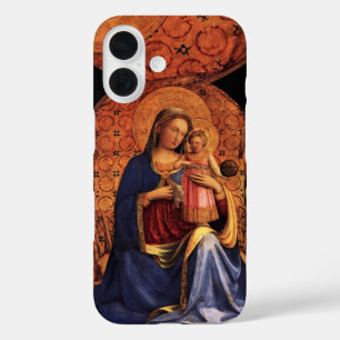 Coque Pour iPhone 16 VIERGE AVEC ENFANT ET SAINTS, bleu noir