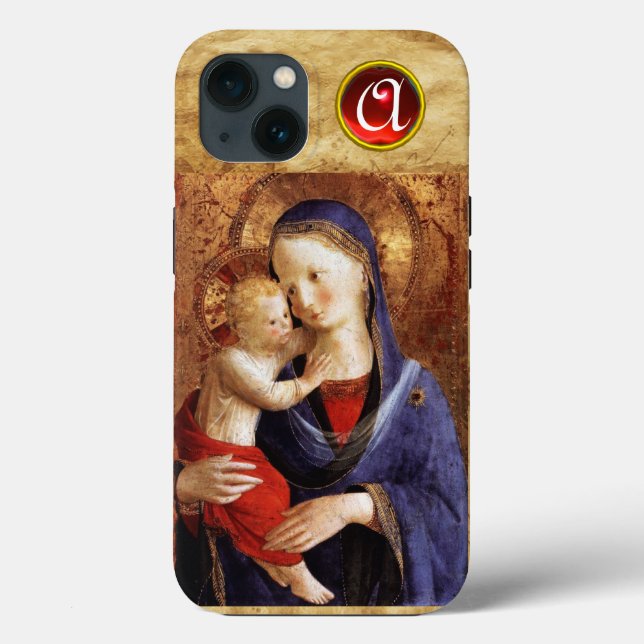 Coques Case-Mate iPhone VIERGE AVEC ENFANT Rouge Ruby Monogramme (Verso)