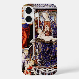 Coque Pour iPhone 16 Vierge et Enfant enthronisés avec Ange musicien