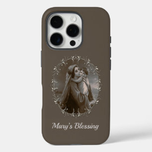 Coques iPhone 16 Pro Vierge vintage et enfant avec cadre argenté