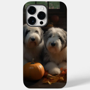 Coque Pour Pour iPhone 14 Pro Max Vieux anglais Sheepdog Chiot Chiot Automne Citroui