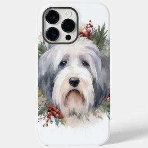 Coque Pour Pour iPhone 14 Pro Max Vieux anglais Sheepdog Christmas Wreath Festive Pu