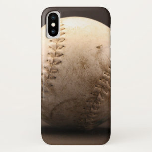Coque iPhone X Vieux baseball en cuir avec piqûres