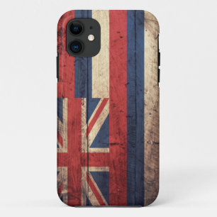 Coque iPhone 11 Vieux drapeau en bois d'Hawaï ;