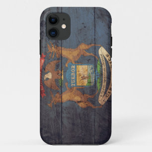 Coque iPhone 11 Vieux drapeau en bois du Michigan ;