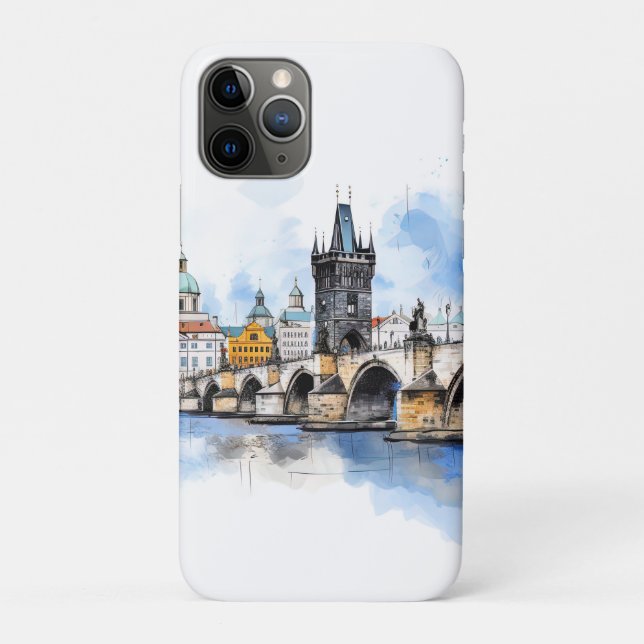 Coques Case-Mate iPhone Vieux Prague, aquarelle du pont Charles (Dos)