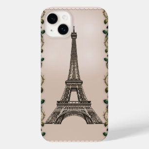 Coque Pour iPhone 14 Plus Vignes de roses roses de Paris Tour Eiffel shabby 