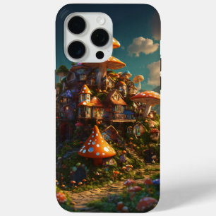 Coque iPhone 15 Pro Max Village de champignons psychédélique - Rendu 3D co