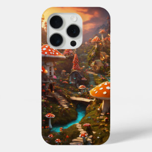 Coque iPhone 15 Pro Village de champignons psychédéliques – Rendu 3D c