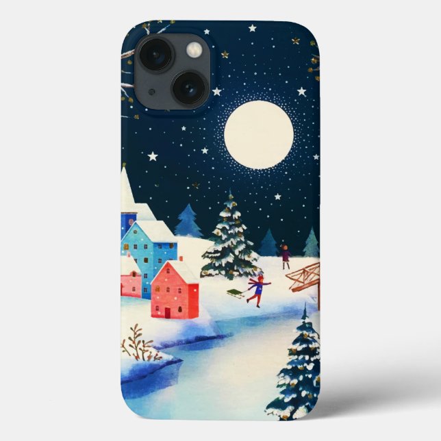 Coques Case-Mate iPhone Village de neige bleu d'hiver (Verso)