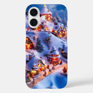 Coque Pour iPhone 16 Village de Noël fantaisiste des collines enneigées