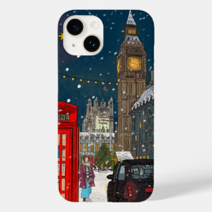 Coque Pour iPhone 14 Ville de Noël de Londres d'inspiration rétro