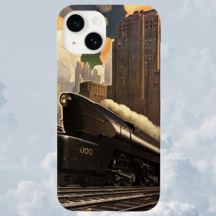Coque Pour iPhone 14 Plus Ville vintage, train duplex T1 sur voies ferrées