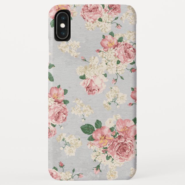 Coques Case-Mate iPhone Vinage Motif Floral Gris Texture (Dos)