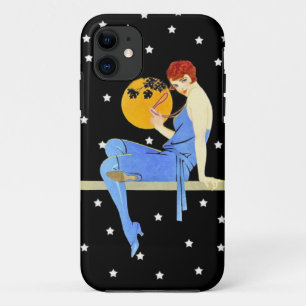 Coque iPhone 11 Vintage 1920's Flapper Lady Moon Stars Red Hair