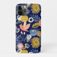 Vintage Abstrait Floral Botanical & Bird Motif