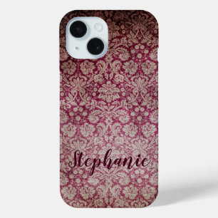 Coque Pour iPhone 15 Vintage Baroque Damask Vin Nom du Motif