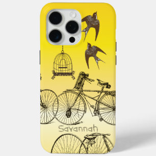 Coque iPhone 15 Pro Max Vintage Birds Birdcage Vélos Ombre
