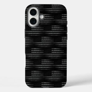 Coques iPhone 16 Plus Vintage Black Grunge USA American Flag Motif