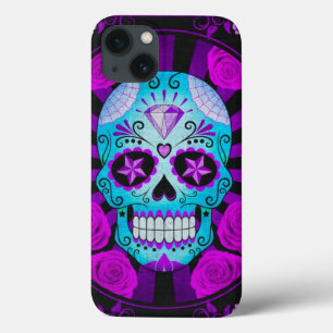 Etui iPhone Case-Mate Vintage Blue and Purple Sugar Skull with Roses