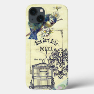 iPhone 13 Case Vintage Blue Bird Birdcage Collage