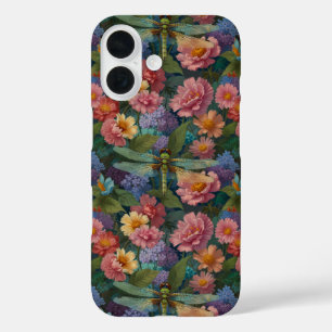 Coque Pour iPhone 16 Vintage bohème chic floral pastel jardin libellule