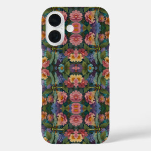 Coque Pour iPhone 16 Vintage bohème chic pastel floral jardin libellule