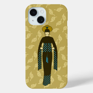 Coque Pour iPhone 15 Vintage Brown bleu femme Turban Turquie Art Nouvea