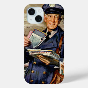 Coque Pour iPhone 15 Vintage Business, Mailman Livrant des lettres