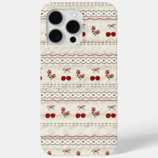Coque iPhone 15 Pro Max Vintage Cherry Lace Pattern iPhone Case