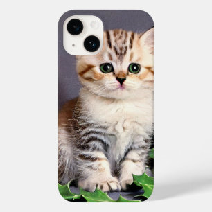 Coque Pour iPhone 14 Vintage Christmas Kitten et Holly