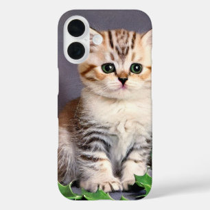 Coque Pour iPhone 16 Vintage Christmas Kitten et Holly