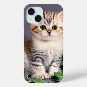 Coque Pour iPhone 15 Vintage Christmas Kitten et Holly