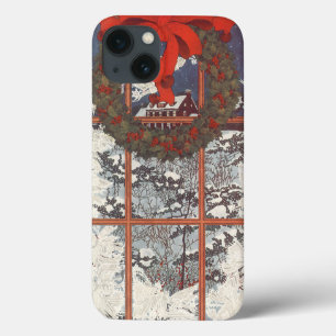 Etui iPhone 13 Vintage couronne de Noël dans une fenêtre avec nei