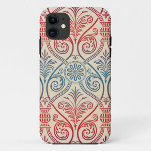 Coque iPhone 11 Vintage Damask Wallpaper - bleu violet rouge